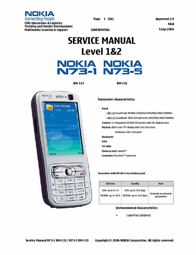 Nokia N73 Nokia N73 Service Manual Level 1,2